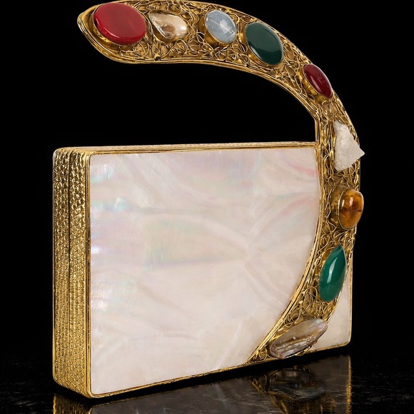 Handbags - Elegant Gold and Multicolor Stone Clutch